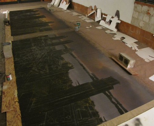 cityscape mural drawing