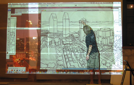 cityscape mural drawing in San Diego