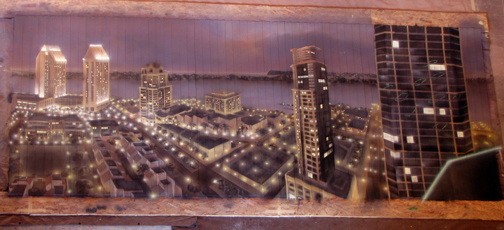 finished right panel of mural on the floor of the studio