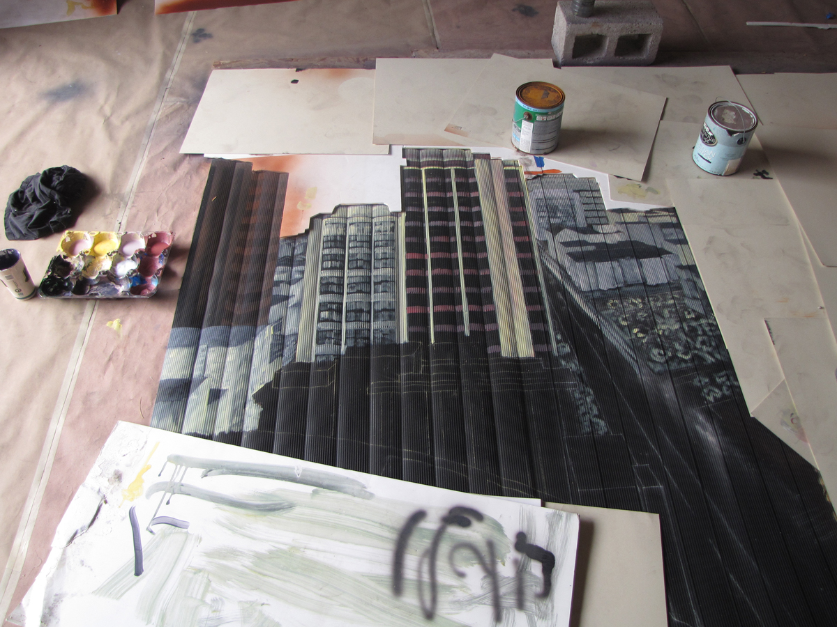 cityscape vertical blind mural painting progress cityscape vertical blind mural painting progress