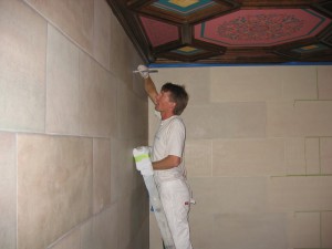 Faux stone wall finish in grand entryway