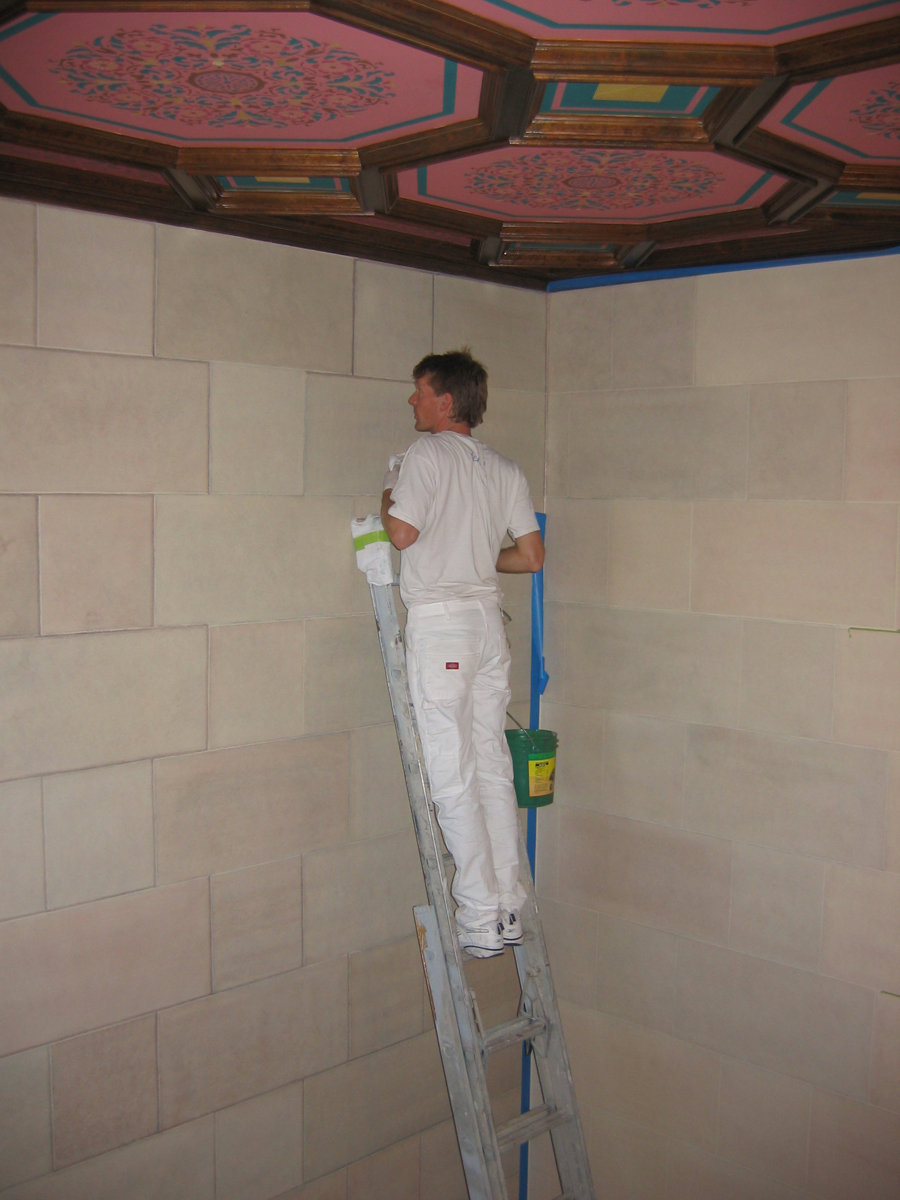 Painting faux stone high up in the air