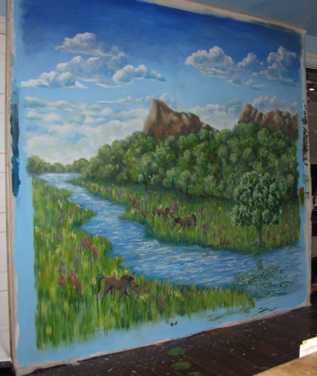 Landscape mural on canvas, Pittsburgh studio, June 2010